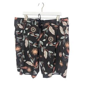 Volcom Black Leaf Eye Visions Print Board Short Stretch Swim Trunks Mens 38